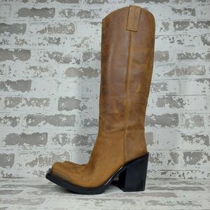 NEW Jeffrey Campbell Verana Brown Leather Block Heel Western Boots W614
